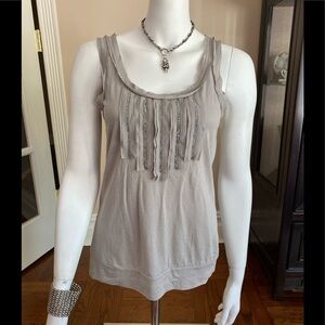Ann Taylor Loft Gray Ribbon & Bead Tank Top